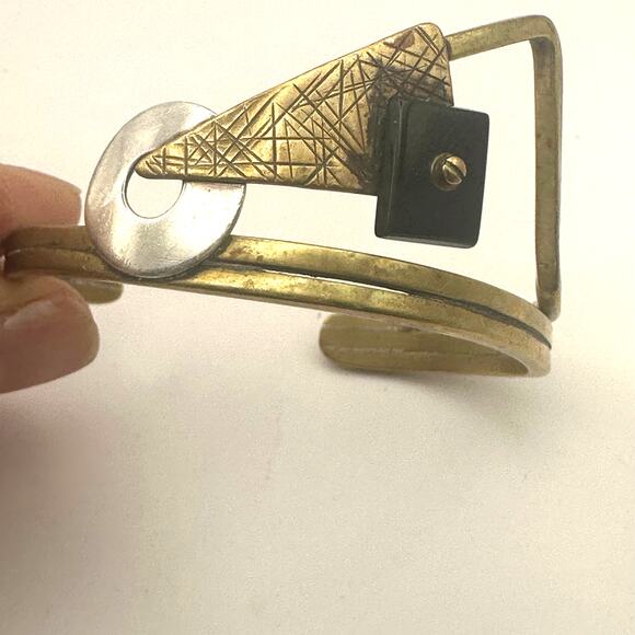 HALL MCFALL Steampunk Industrial Artsy Industrial Bracelet Cuff 90s Retro MCM - Picture 2 of 14